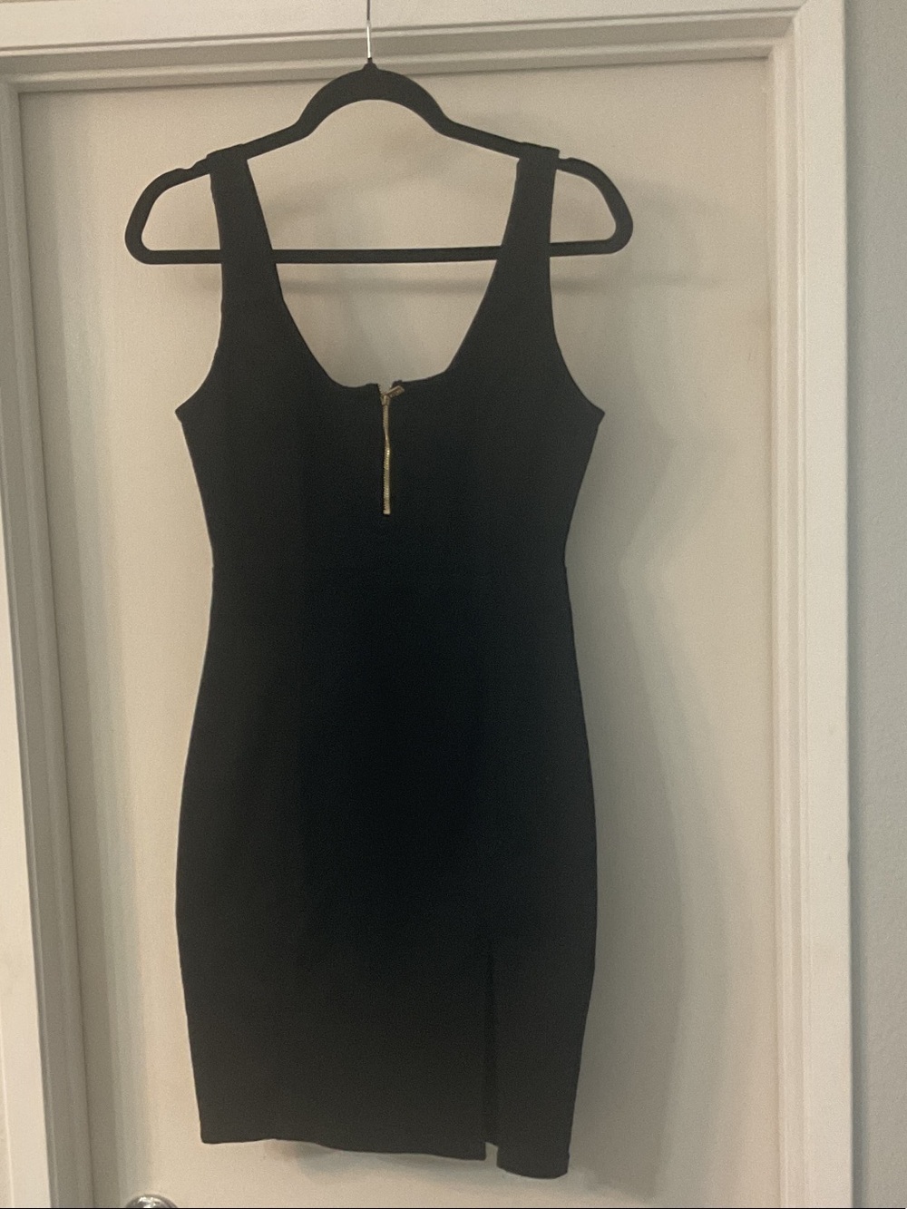 Guess Black Mini Dress with Gold Front Zip